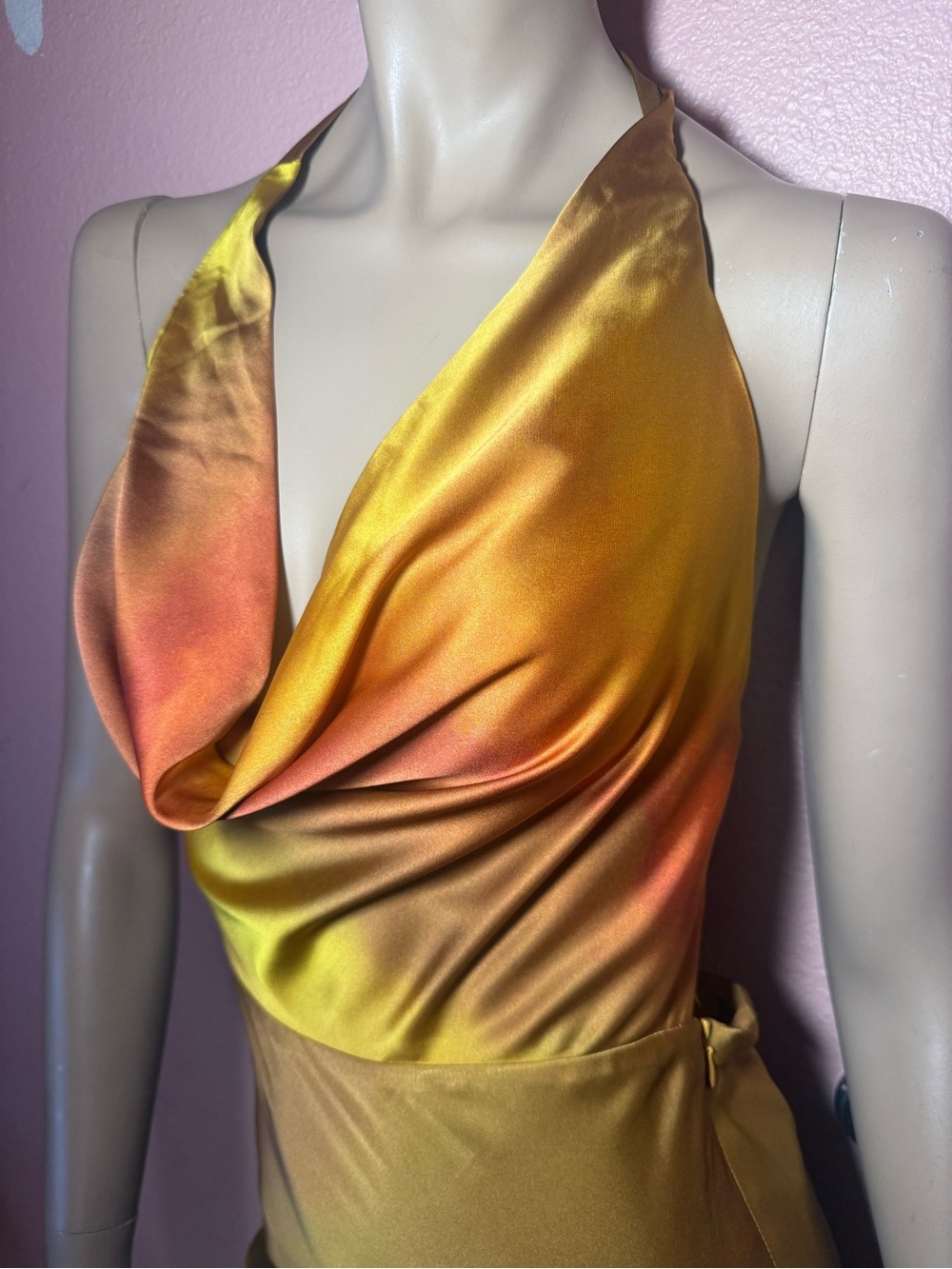 Windsor Satin Halter Midi Dress Gold Rust Ombre Open Back Slip Dress Small NWT ✨ - Picture 2 of 13